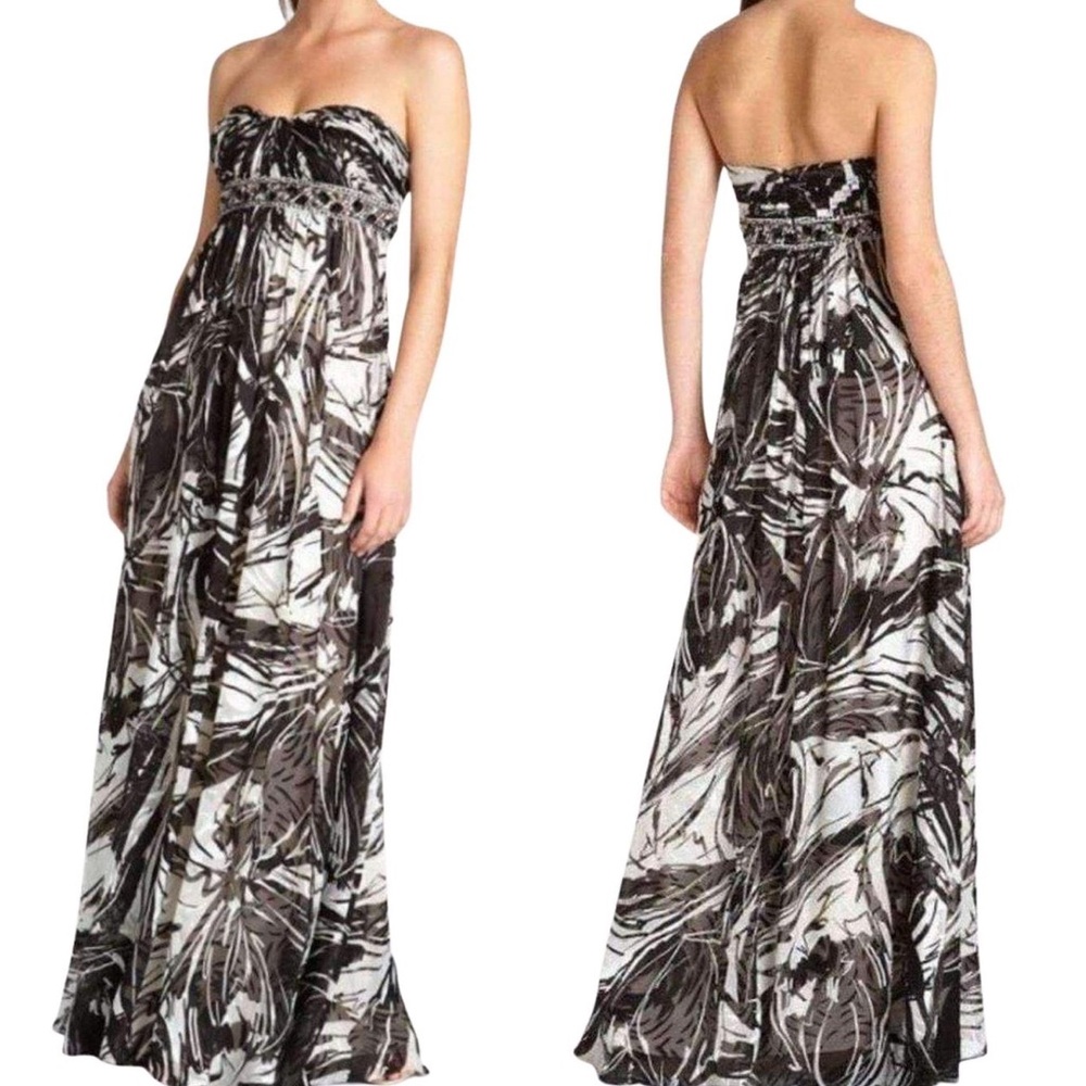 BCBG Max Azria Strapless Gown Size 4 Petite Black and White